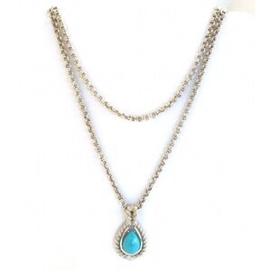 Avon Silver Tone Necklace with Faux Turquoise Teardrop Pendant
